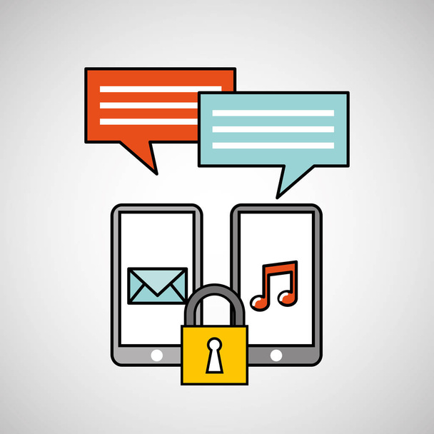 tecnología smartphone mensaje música seguridad
 - Vector, Imagen