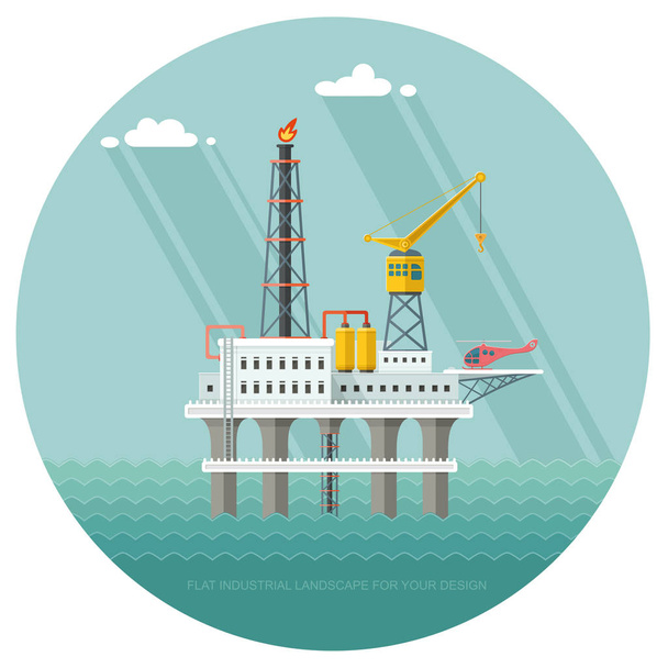 Conceito Ecológico - Produção de petróleo no mar. indústria vetor doente
 - Vetor, Imagem