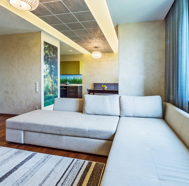beautiful luxury living room interior with sofa and wooden floor. 3d rendering  - Foto, imagen