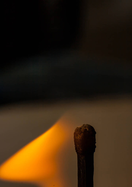 Macro picture of a burning match - Фото, изображение