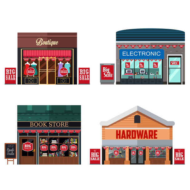 Different Stores with Sale Signs - Vector, Image