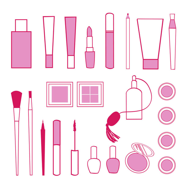 Beauty and care cosmetics red and pink white vector isolated set - Vector, Image