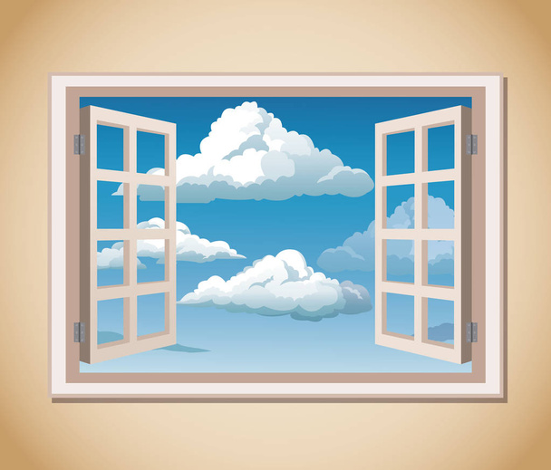 kamer venster blauwe hemel wolken - Vector, afbeelding