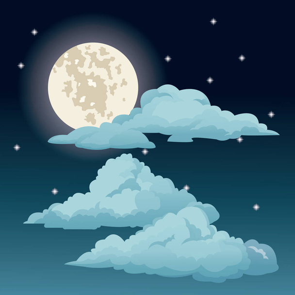 beautiful night sky stars clouds moon - Vector, Image