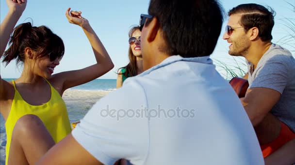  machos y hembras disfrutando fiesta de playa
 - Metraje, vídeo