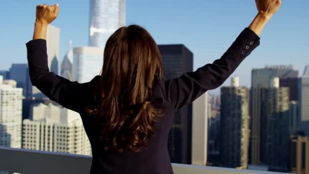 empresaria con los brazos arriba celebrando el éxito
  - Imágenes, Vídeo