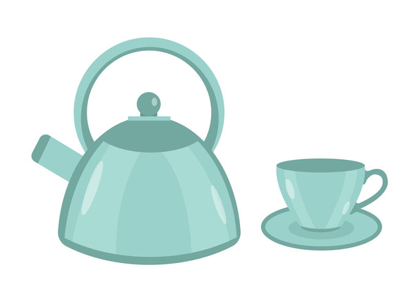 Teapot and cup icon vector flat style. Isolated on white background.  illustration - Vector, Image