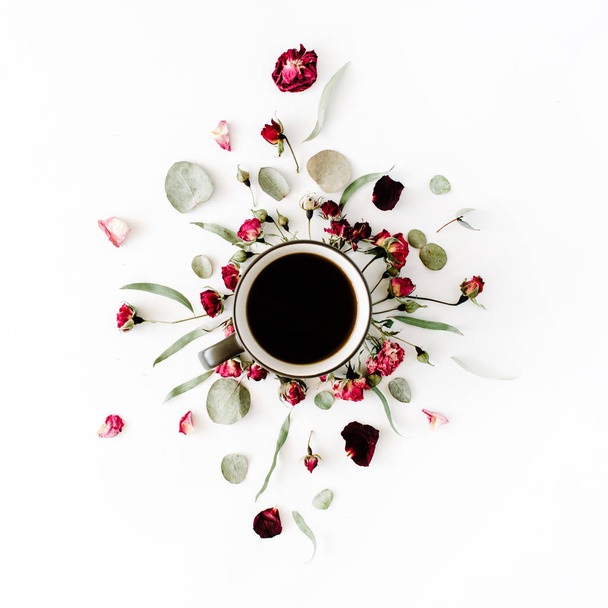 Beautiful flat lay floral composition - Photo, Image