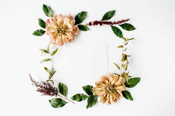 Beautiful flat lay floral composition - Photo, image