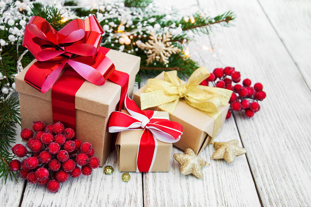 christmas gift box and decorations - Fotó, kép