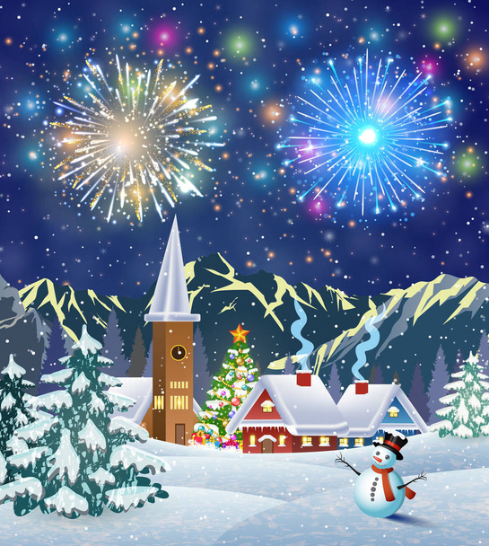 雪の村の風景 - ベクター画像