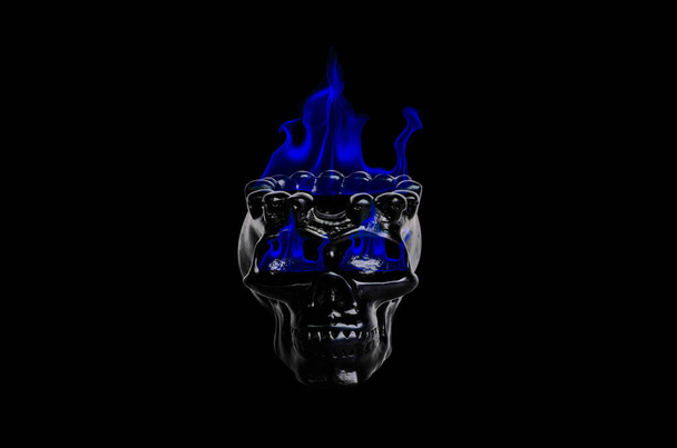 Crâne abstrait avec feu sur fond noir
 - Photo, image