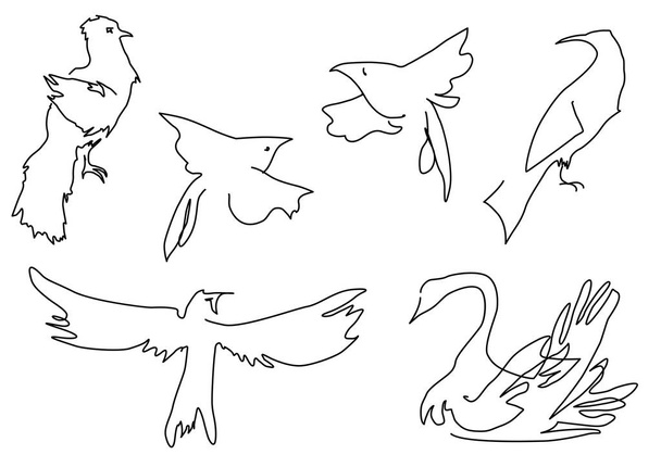 linear sketch birds silhouette - Vektor, obrázek