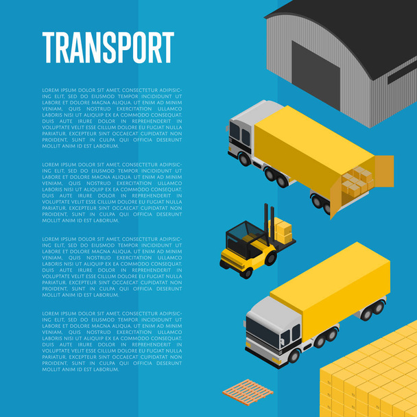 Concetto isometrico del trasporto commerciale di merci
 - Vettoriali, immagini