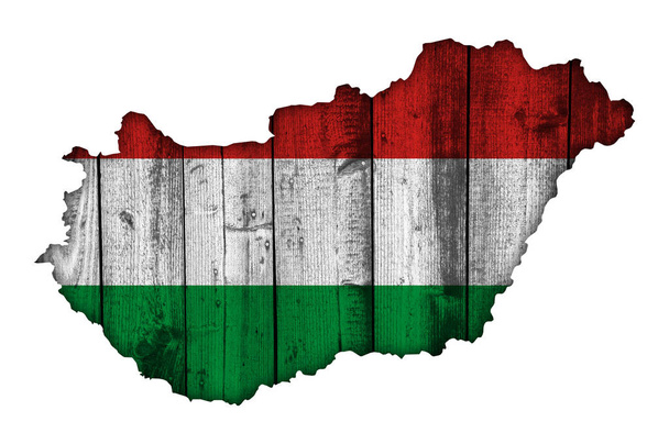 Χάρτης και σημαία της Ουγγαρίας στο ξεπερασμένο ξύλο - Φωτογραφία, εικόνα