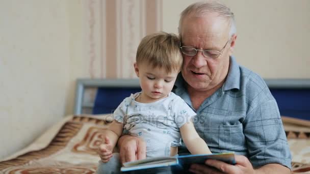 Großvater liest Buch mit Enkel - Filmmaterial, Video