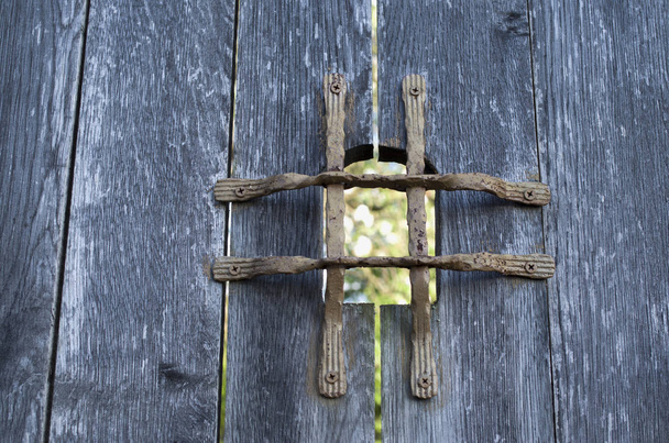 Старі дерев'яні двері з металевою сіткою
  - Фото, зображення