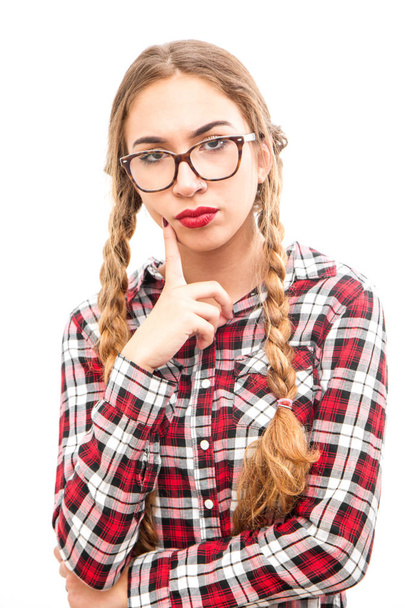 Healthy young thinking woman in glasses - Φωτογραφία, εικόνα