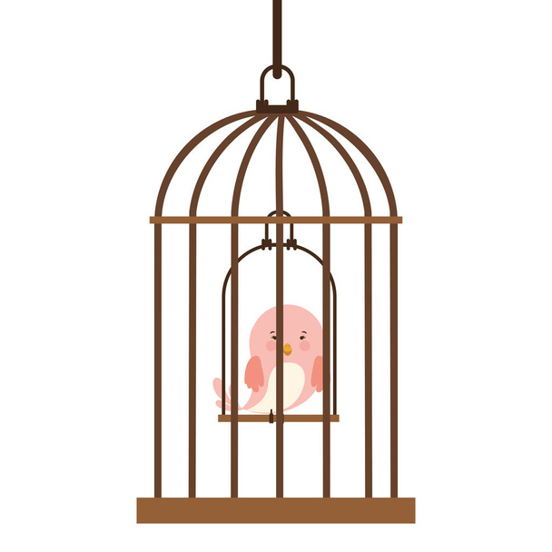 jaula con pájaro en columpio
 - Vector, Imagen