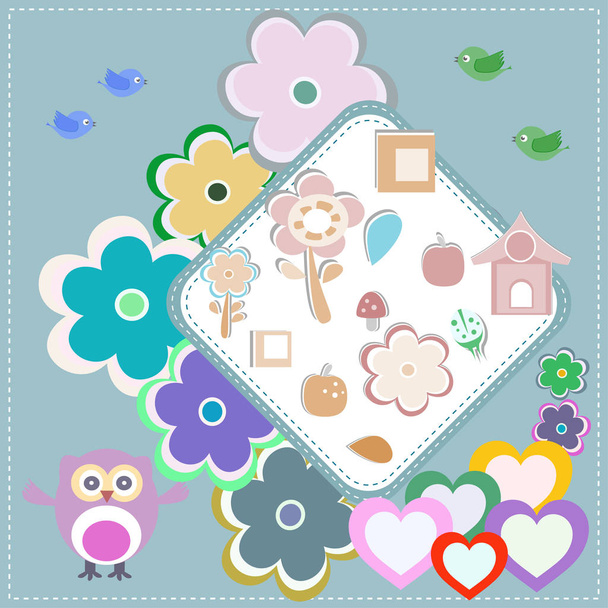 πρόσκληση μοτίβο με μοτίβο λουλουδιών κουκουβάγια για παιδιά - Φωτογραφία, εικόνα