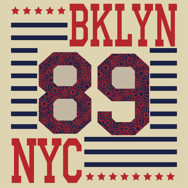 New York Brooklyn urheilu typografia t-paita
 - Vektori, kuva
