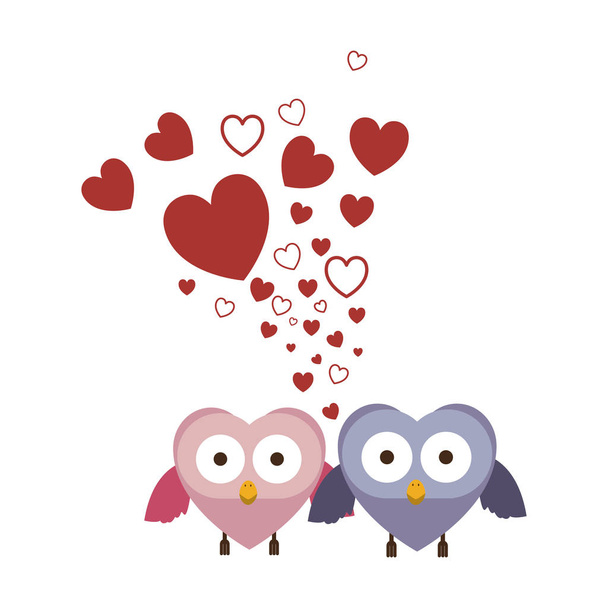 couple of owls holding wings in love - Vector, Image