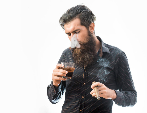 man with cigar and whiskey - Zdjęcie, obraz