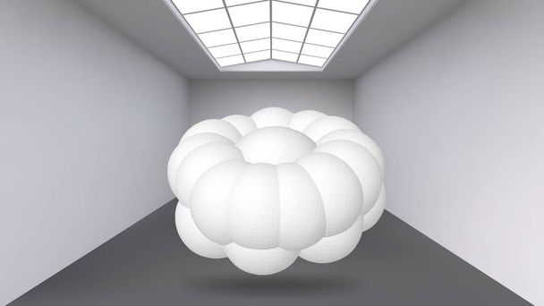 Opknoping abstracte veelhoekige object. De witte kamer met het onderwerp in het midden. Tentoonstellingsruimte voor moderne kunstobjecten. Sci-Fi objecten. Structurele volumetrische raster. - Vector, afbeelding