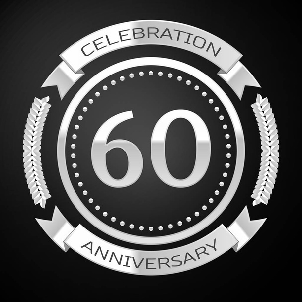 Oslava výročí 60 let s stříbrný prsten a stužkou na černém pozadí. Vektorové ilustrace - Vektor, obrázek