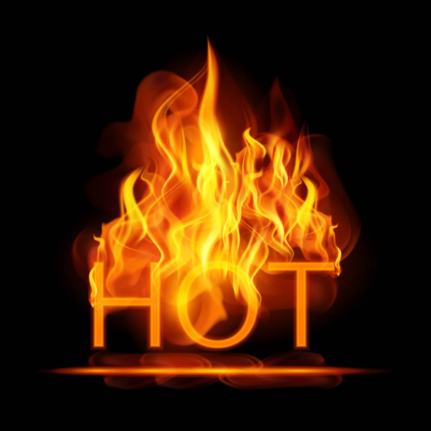 Abstracte brand vlammen vector achtergrond. Illustratie heet vuur met gloeiende tekst in vlammen - Vector, afbeelding
