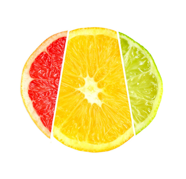 Zbiór owoców cytrusowych z grejpfrutów, pomarańczy i limonki na białym tle - Zdjęcie, obraz