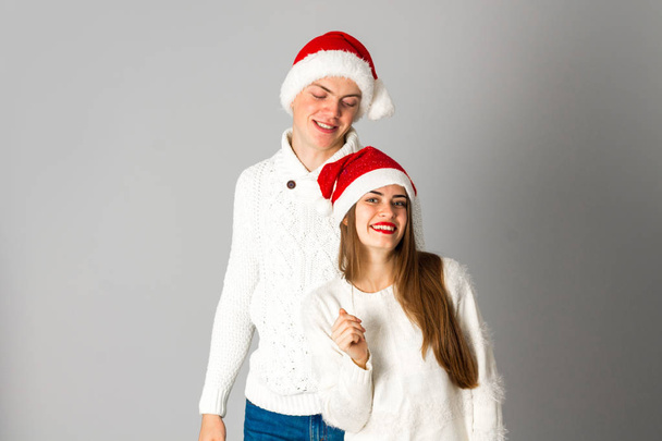 couple celebrate christmas in studio - Fotó, kép