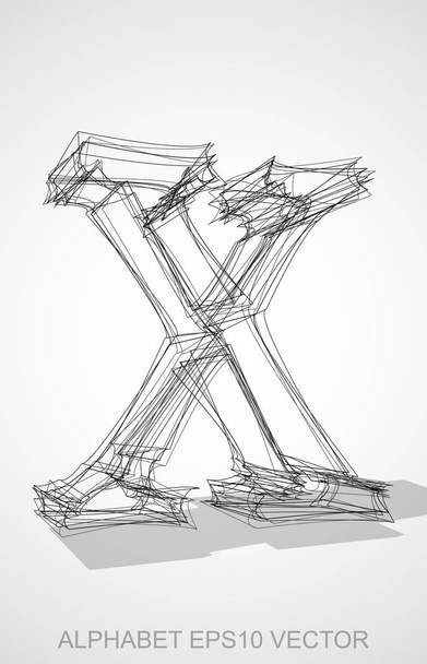 Vector illustration of a Ink sketched X. Hand drawn 3D X. - Vektori, kuva