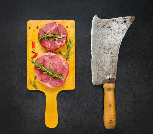 Beef Chops with Meat Cleaver - Photo, Image