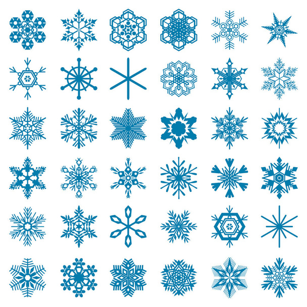 collection of blue snowflakes isolated on white background, vector - Vector, Image