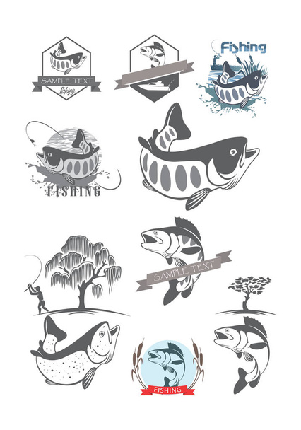 Fish logos set - Vector, Image