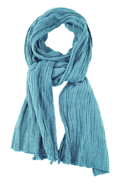 blauwe wol sjaal geïsoleerd op witte achtergrond. - Foto, afbeelding