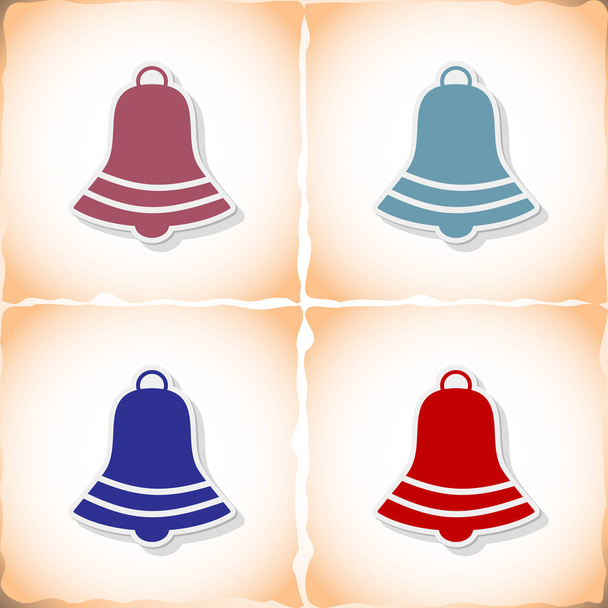 Christmas bell. Flat sticker with shadow on old paper - Vector, afbeelding