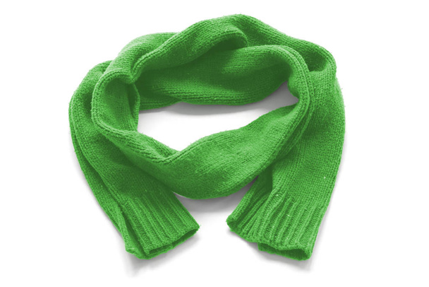 Green warm scarf on a white background - Фото, зображення