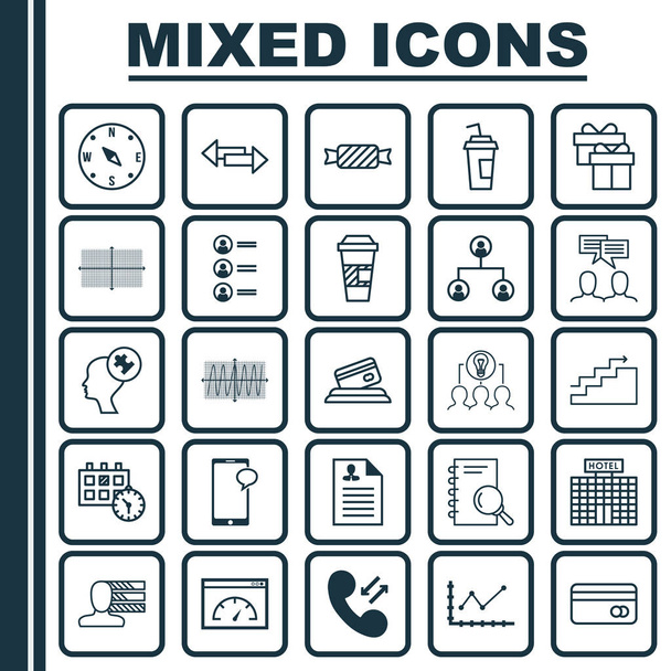 Set Of 25 Universal Editable Icons. Can Be Used For Web, Mobile And App Design. Includes Icons Such As Drink Cup, Loading Speed, Tree Structure And More. - Vector, Image