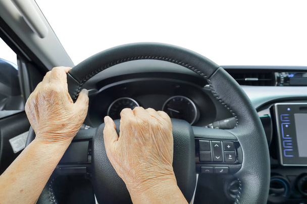Senior woman driving a car - Zdjęcie, obraz