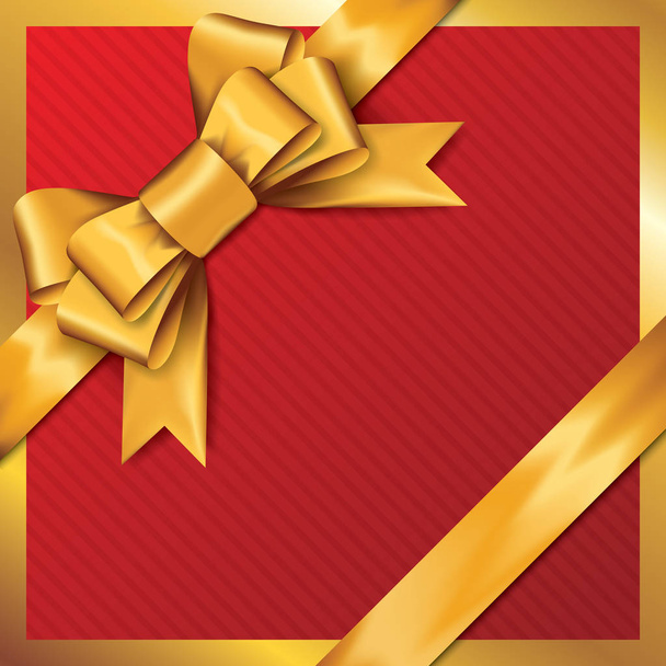 Golden gift bows with ribbons On Red Background. - Vector, Imagen
