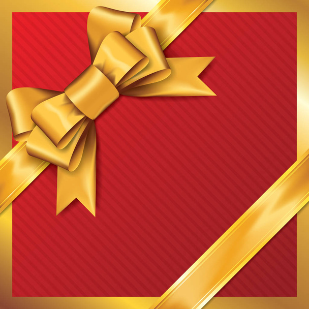 Golden gift bows with ribbons On Red Background. - Вектор, зображення