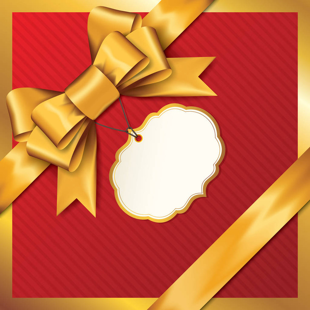 Golden gift bows with ribbons On Red Background. - Wektor, obraz