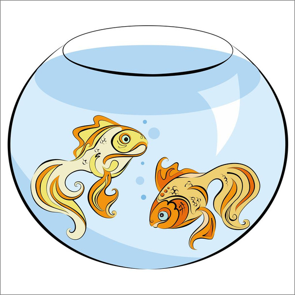 Illustration of two stylized Golden fish in the aquarium - Photo, Image