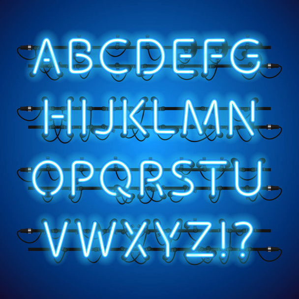 Leuchtendes neonblaues Alphabet - Vektor, Bild