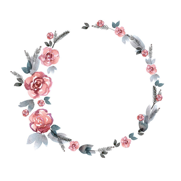 Mignon cadre de fleur aquarelle. Fond avec des roses roses
. - Photo, image