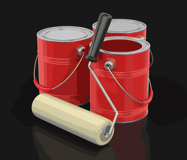 Paint roller and Cans of paint. Image with clipping path - Vettoriali, immagini