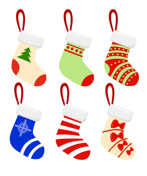 Современная векторная иллюстрация рождественских носков с разным дизайном
. - Вектор,изображение