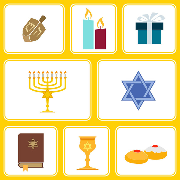 patrón sin costuras con iconos de símbolo de hanukkah
  - Vector, Imagen